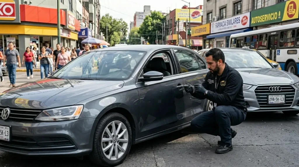 Cerrajero profesional realizando apertura de autos sin daños en la CDMX.